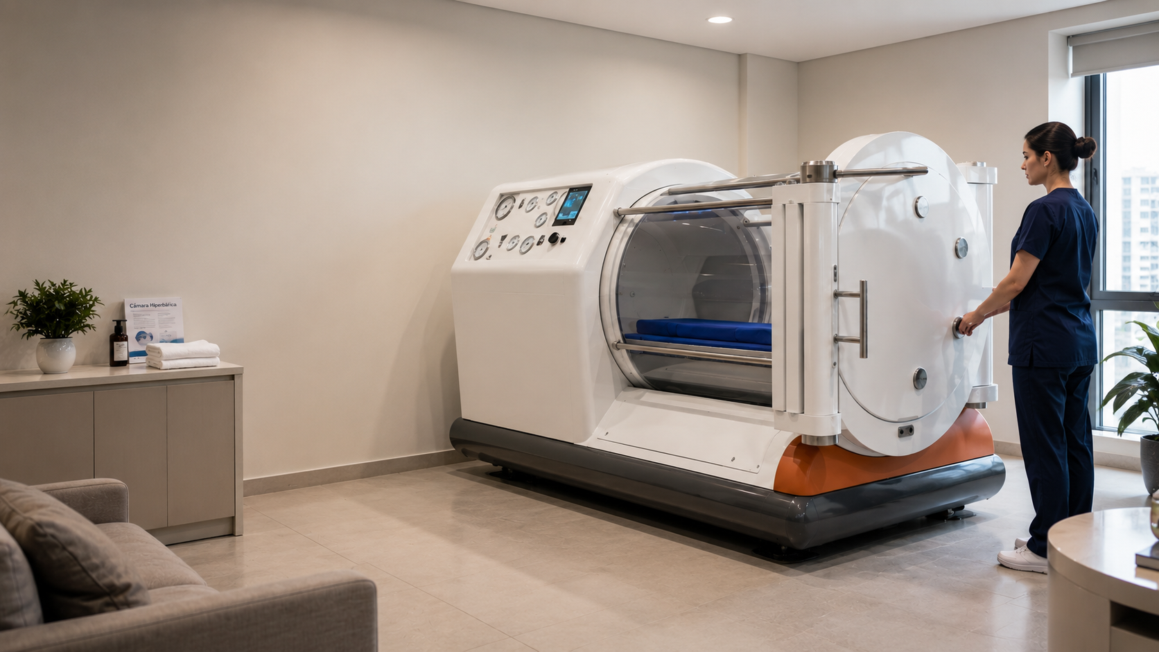Cámara hiperbárica medica en sala clínica